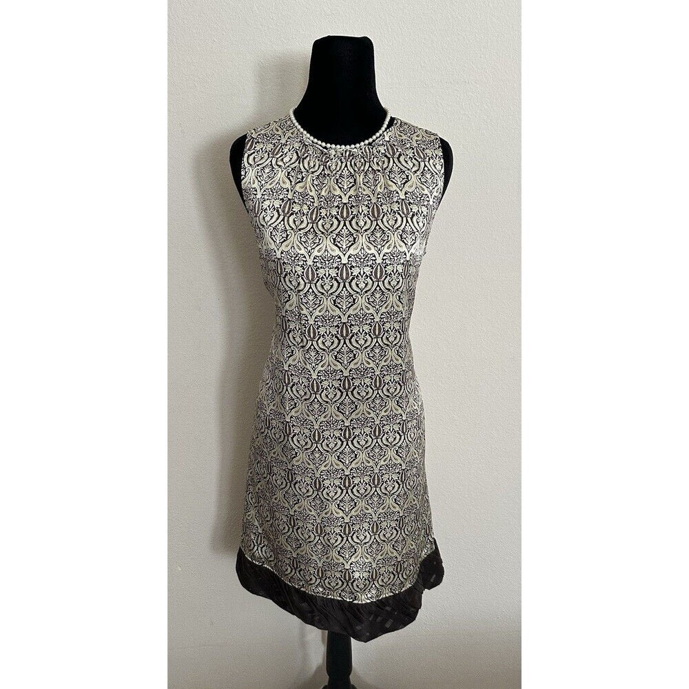 Antonio Melani 100% silk dress size 6 lime green and brown Boho Paisley StyleEUC